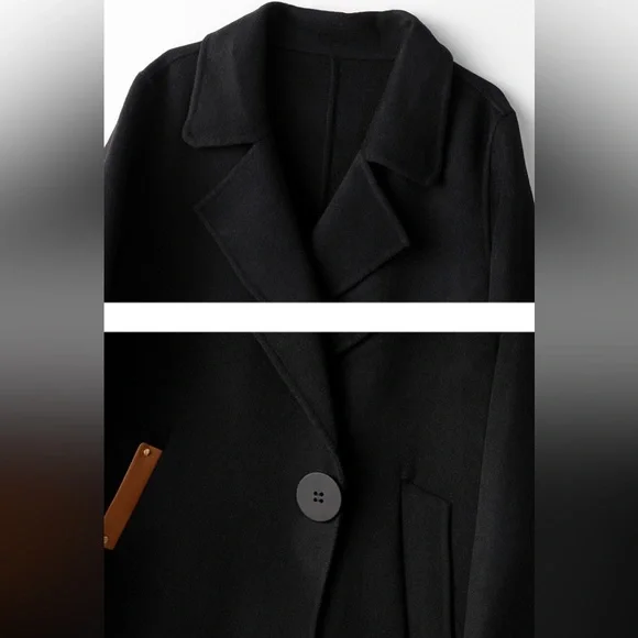 100% Wool Coat, British Trench Coat, Black - Picture 8 of 12